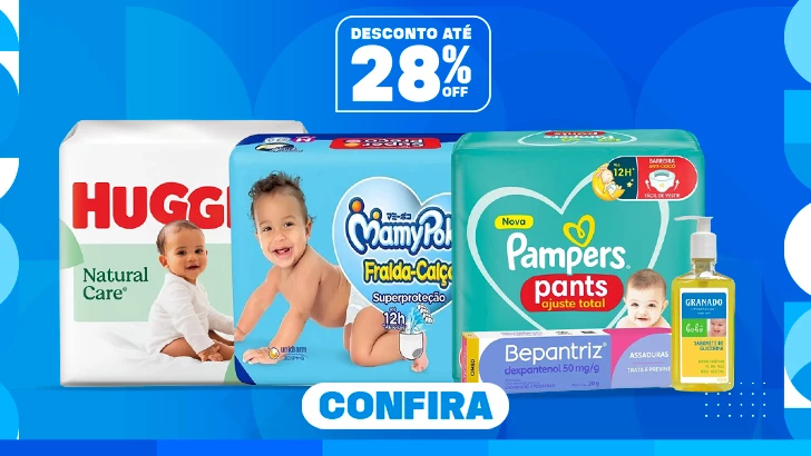 Desconto até 28% OFF em Fraldas
